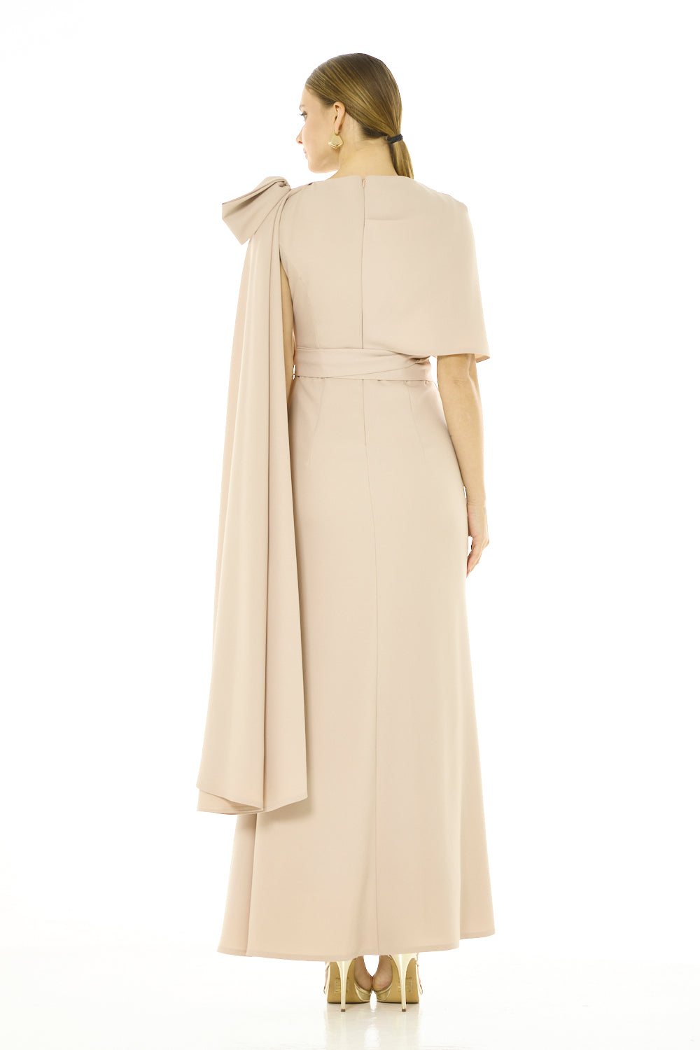 Sculpted Cape Overlay Evening Gown