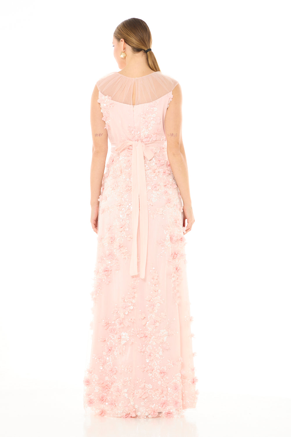 Floral Appliqué Overlay Gown