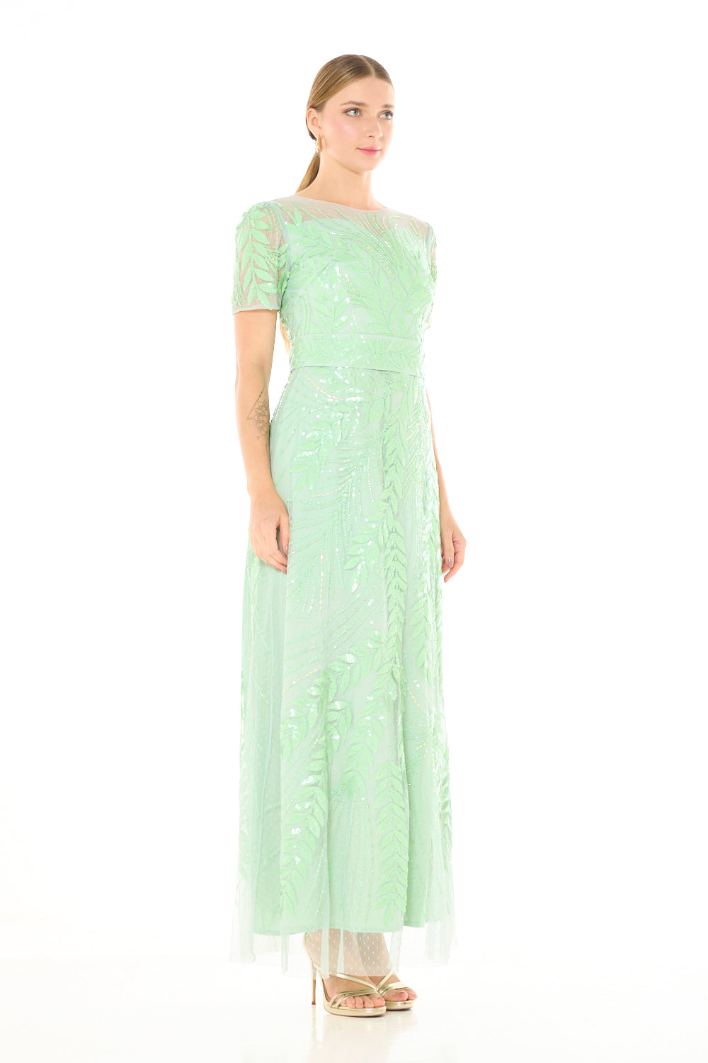 Leafwork Embellished Sweetheart Neckline Gown