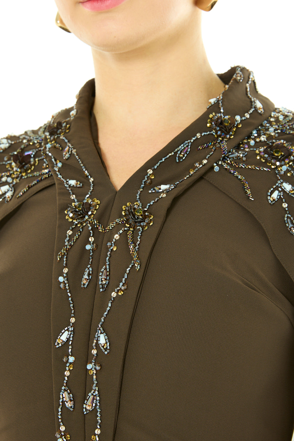 Beaded Cape-Style Maxi Dress