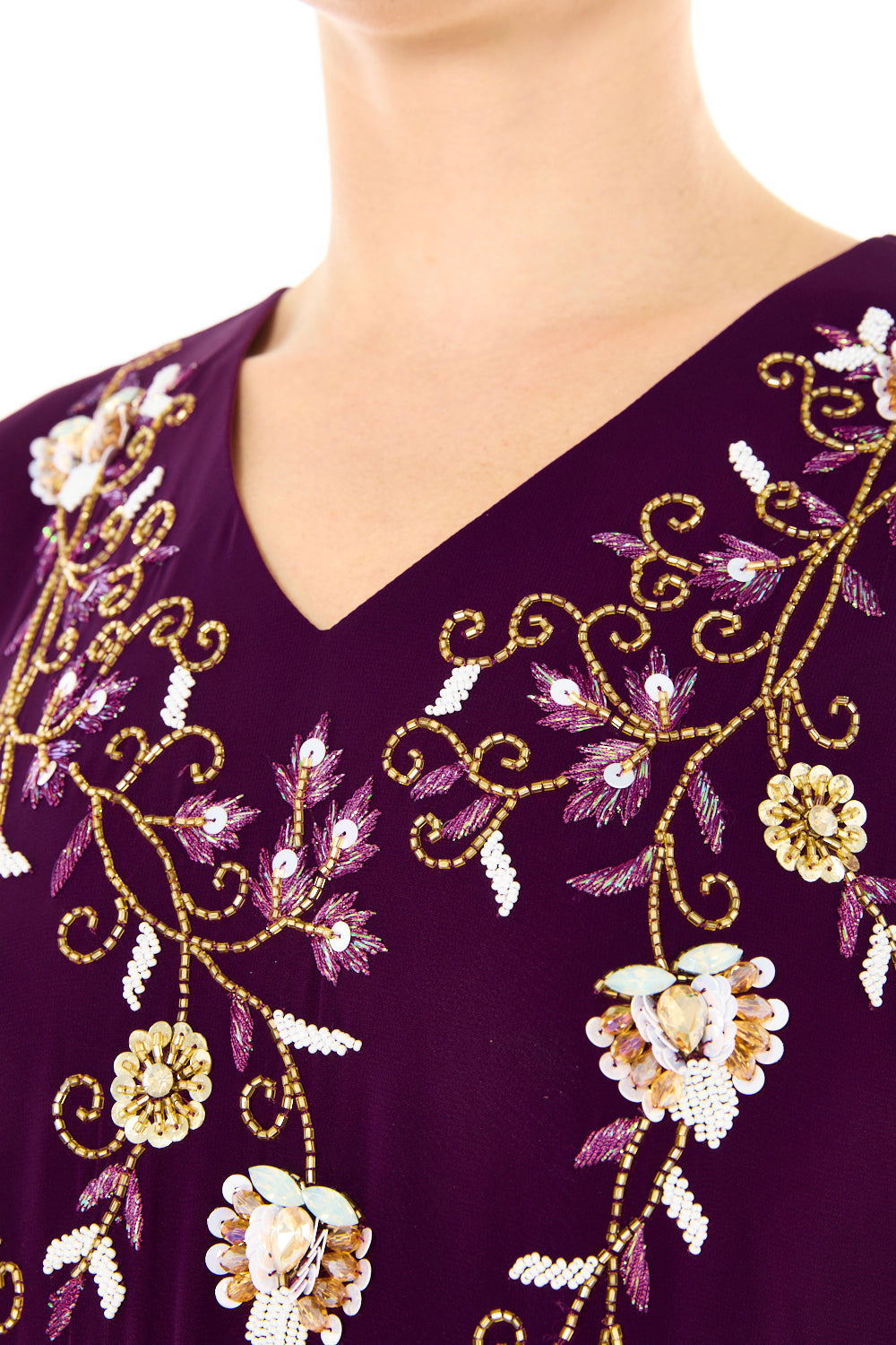 Floral Vine Embroidered Evening Gown