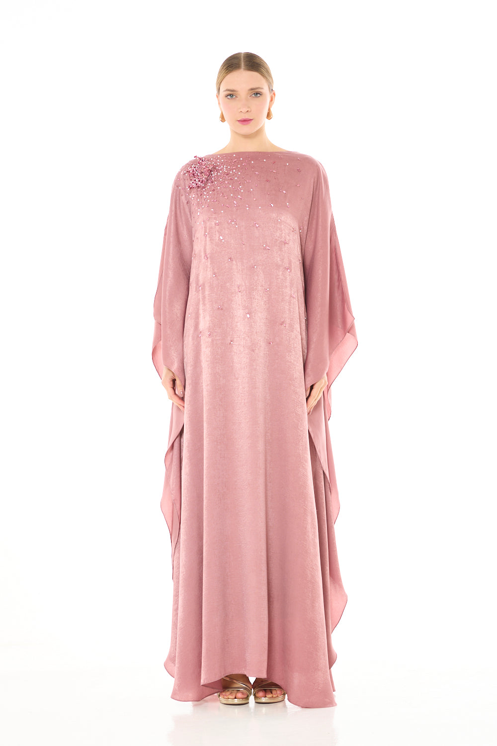 Sculpted Shoulder Bloom Embellished Dress