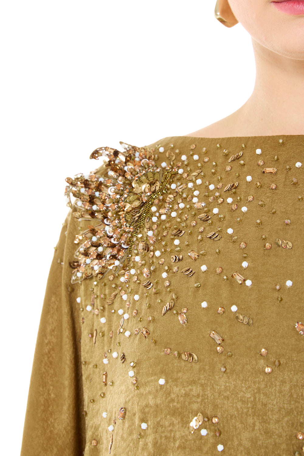 Sculpted Shoulder Bloom Embellished Dress