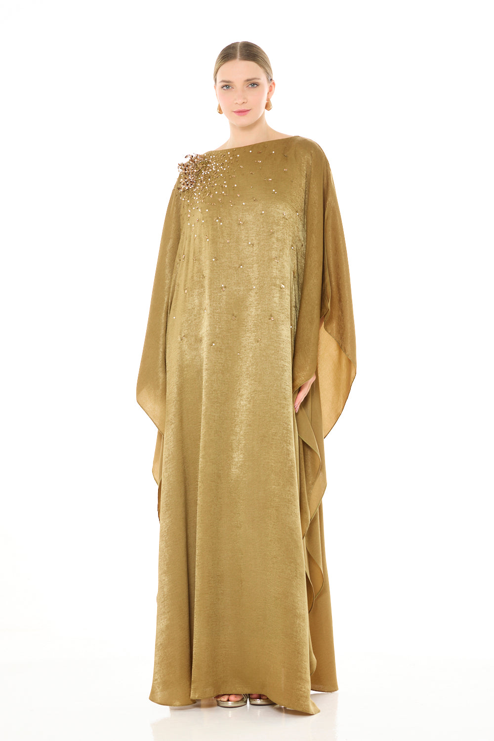 Sculpted Shoulder Bloom Embellished Dress