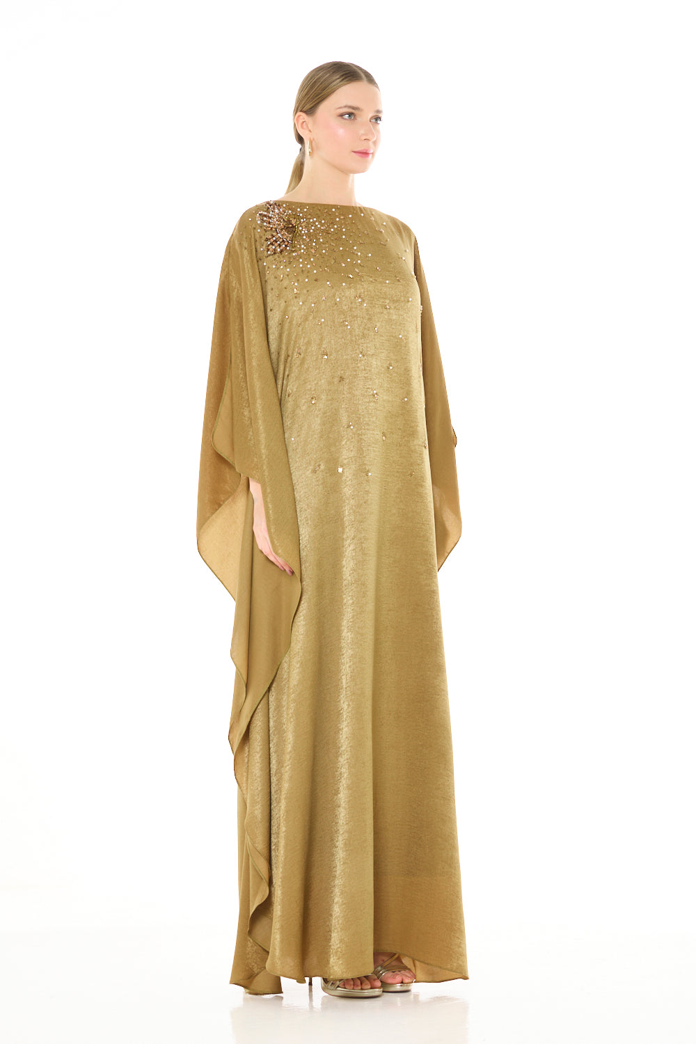 Sculpted Shoulder Bloom Embellished Dress