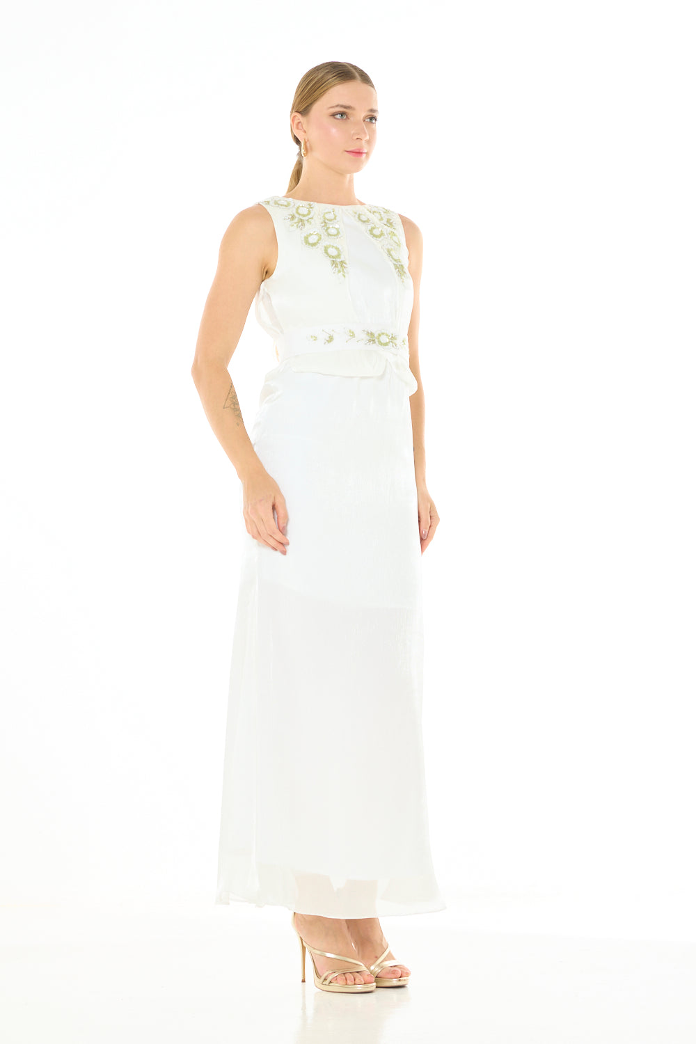 Embellished Floral Panel Evening Gown