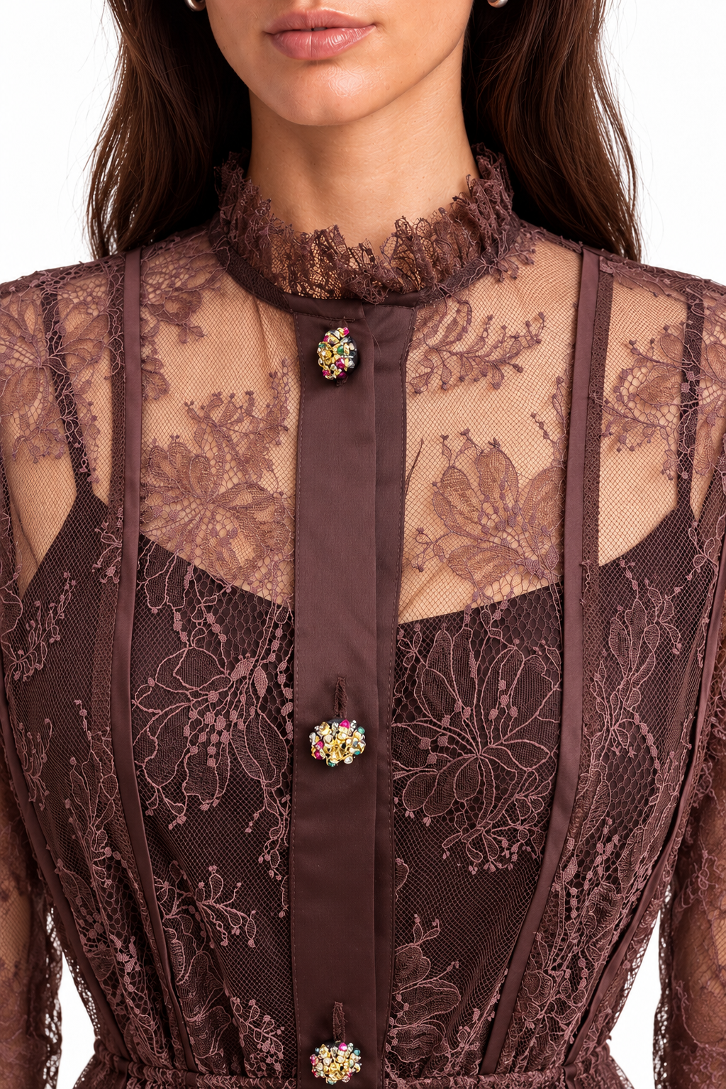 "Dahlia" Embellished High-Neck Lace Dress