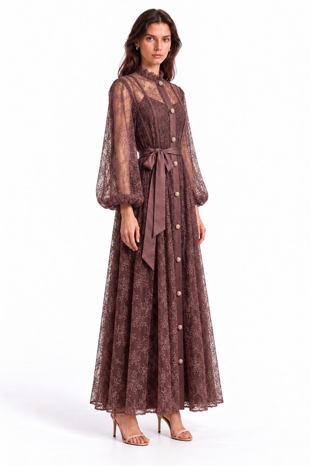 "Dahlia" Embellished High-Neck Lace Dress