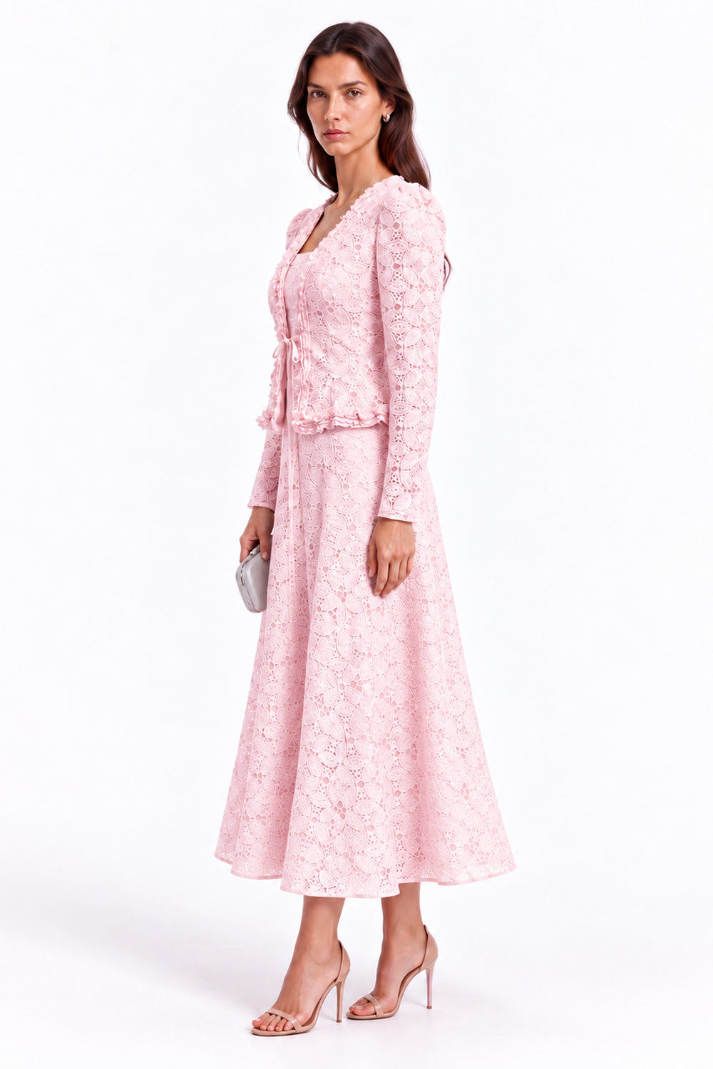 "Elara" Butterfly Lace Jacket Maxi Dress