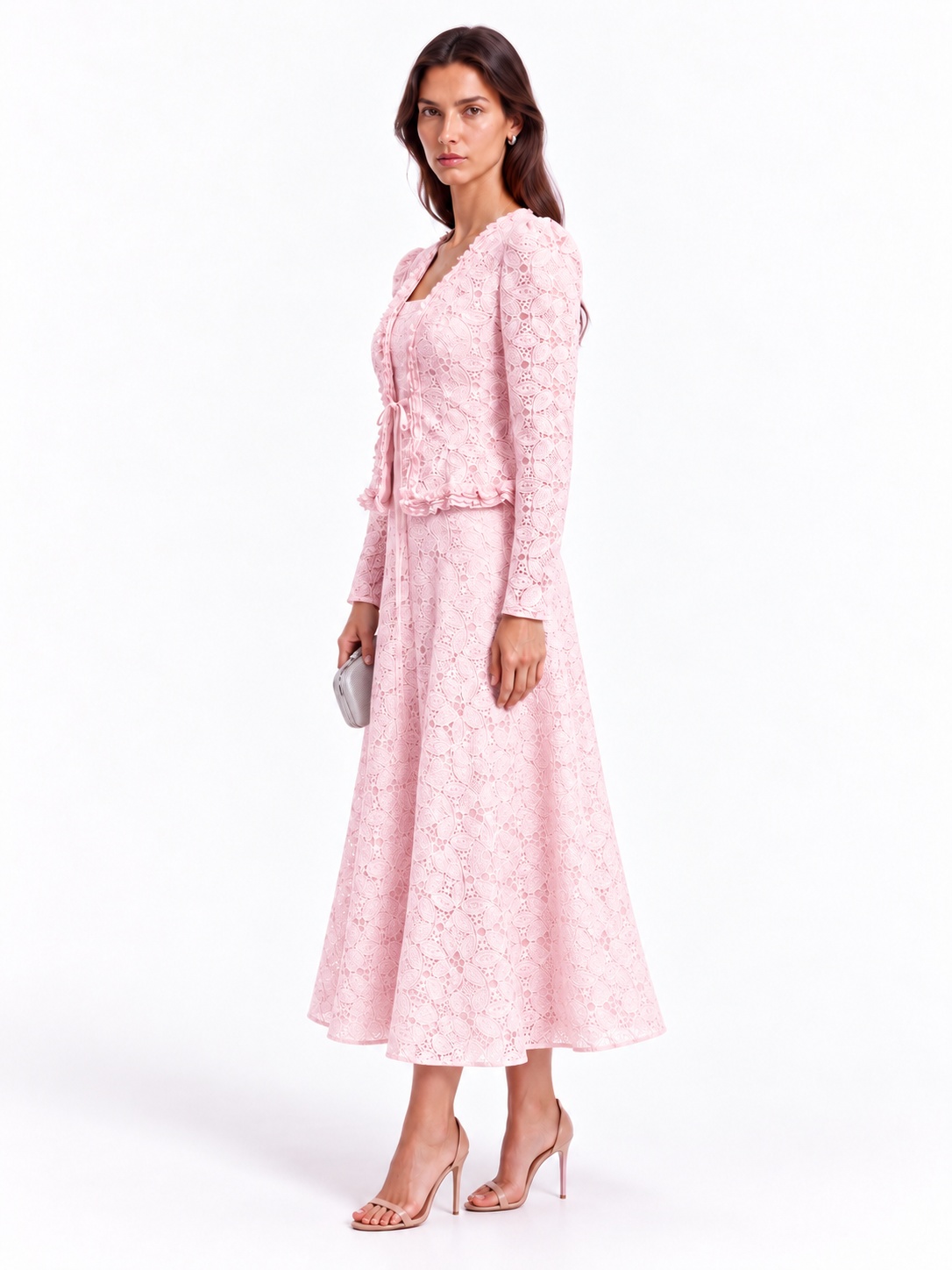 "Elara" Butterfly Lace Jacket Maxi Dress