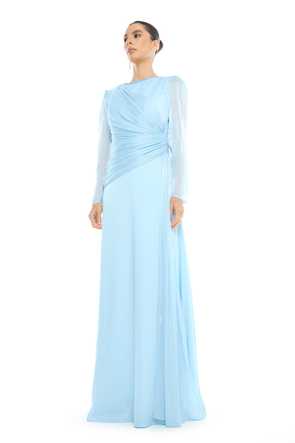 Asymmetric Draped Waist Gown