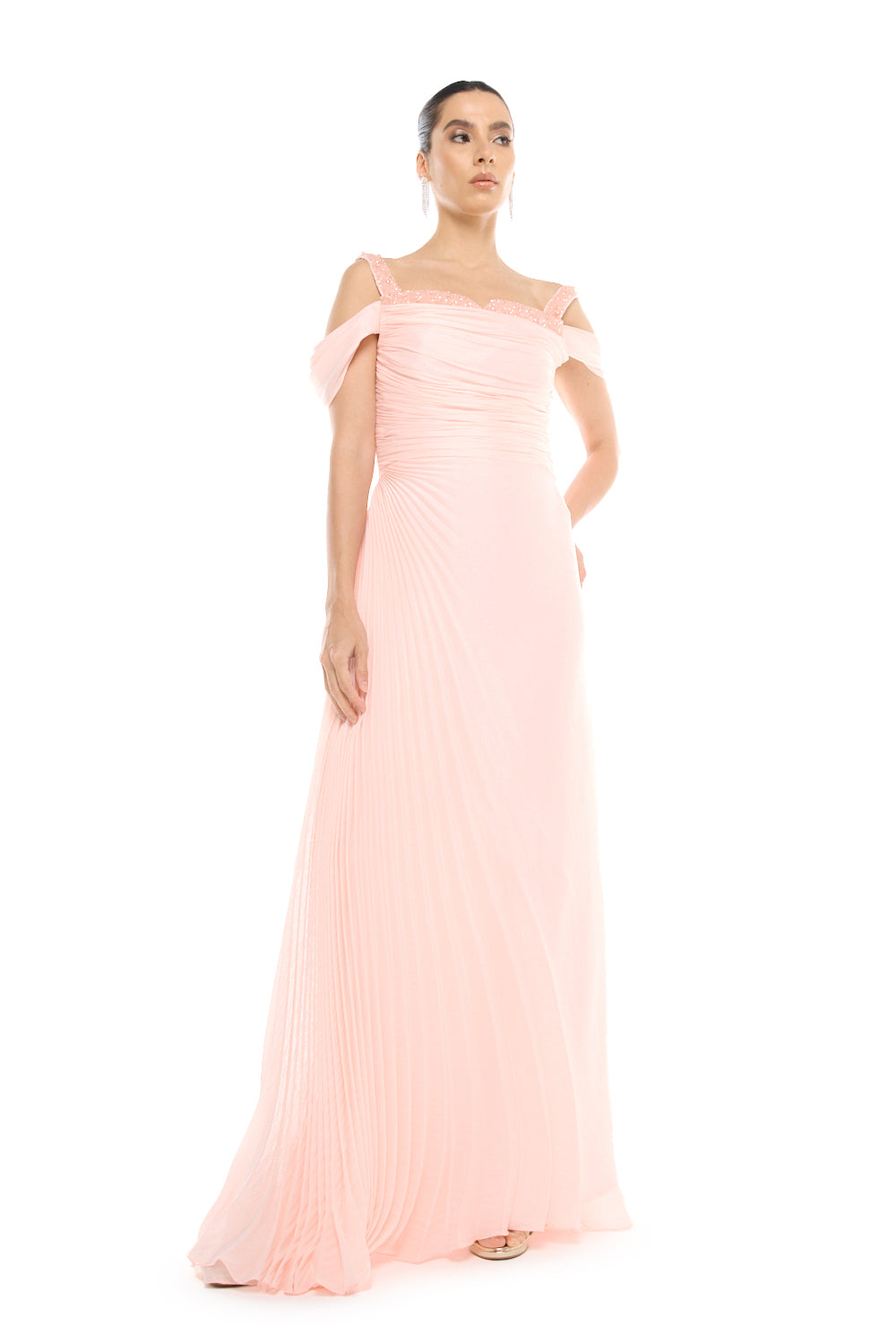 Off-Shoulder Pleated Gown
