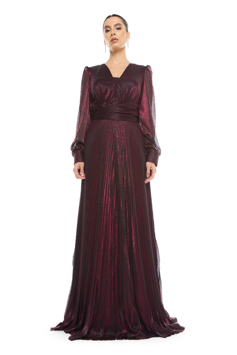Pleated Blouson Sleeve Gown