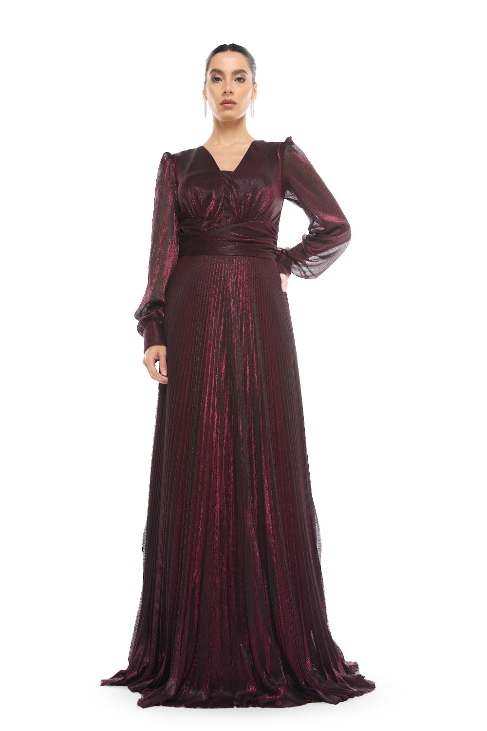 Pleated Blouson Sleeve Gown