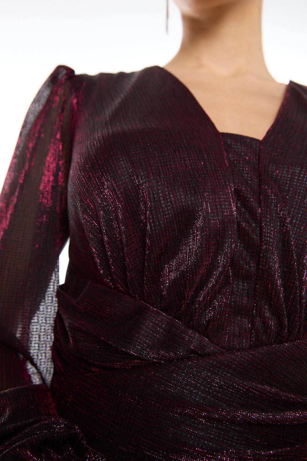 Pleated Blouson Sleeve Gown