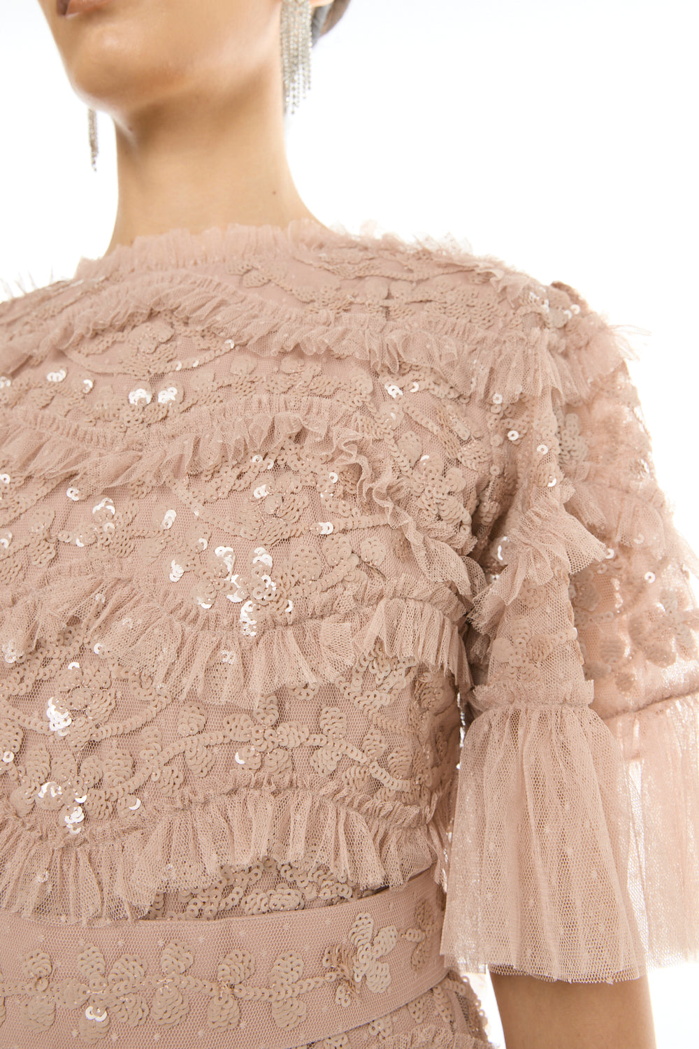 Tiered Embellished Lace Gown