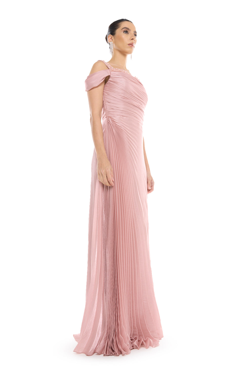 Off-Shoulder Pleated Gown
