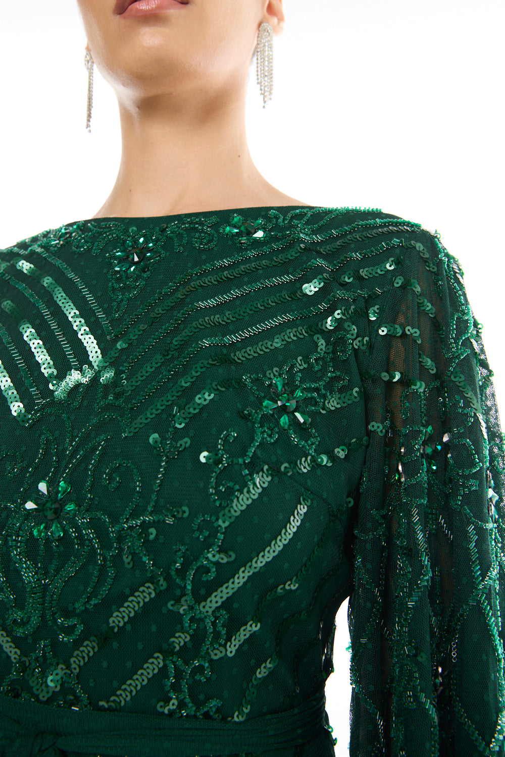 Fringed Overlay Pleated Gown