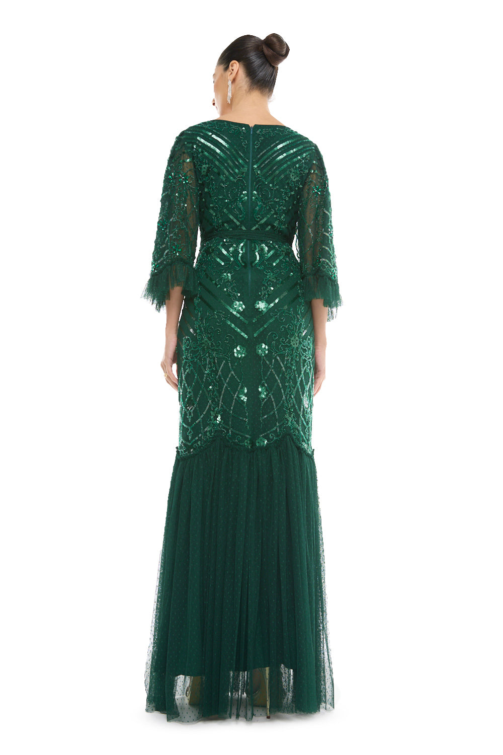 Fringed Overlay Pleated Gown