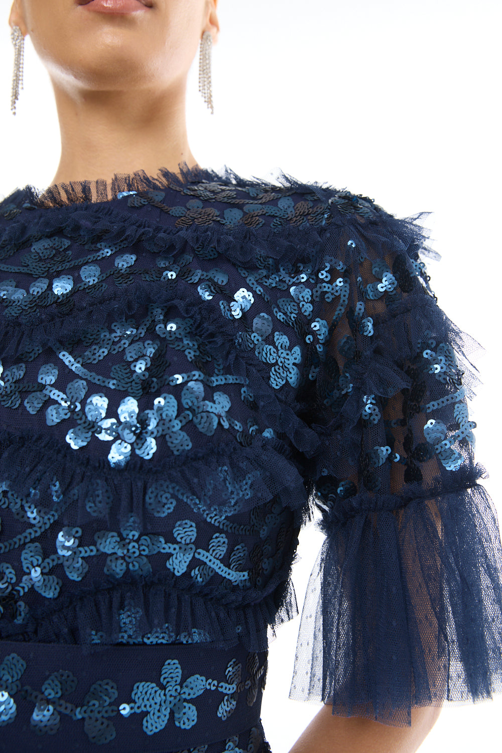 Tiered Embellished Lace Gown