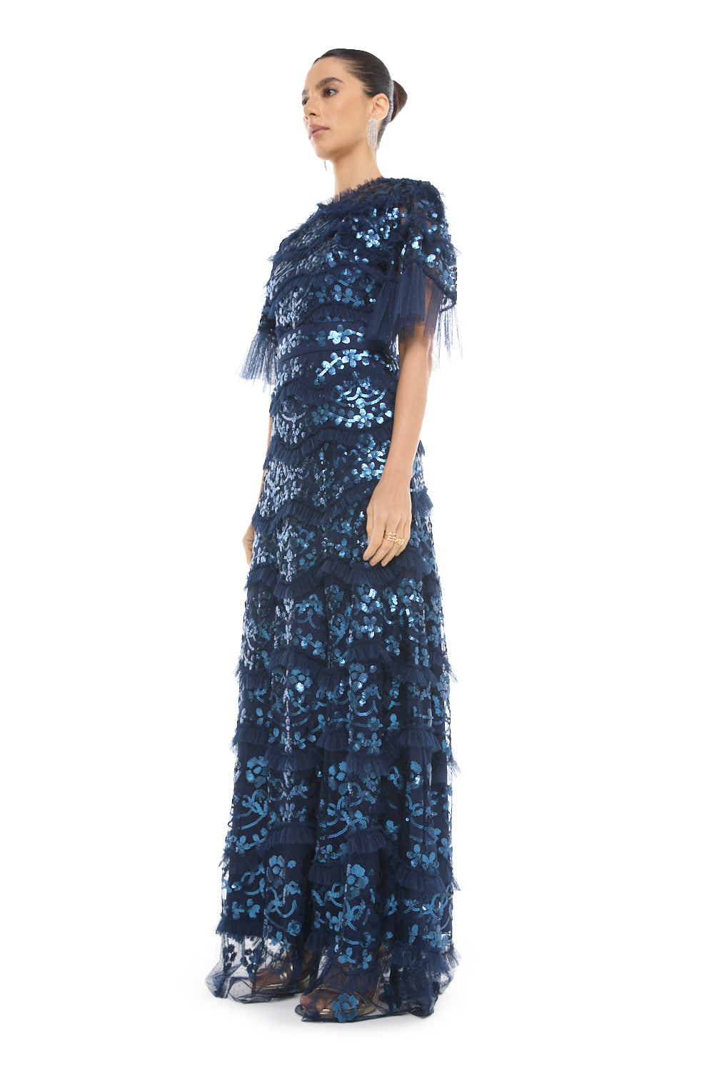 Tiered Embellished Lace Gown