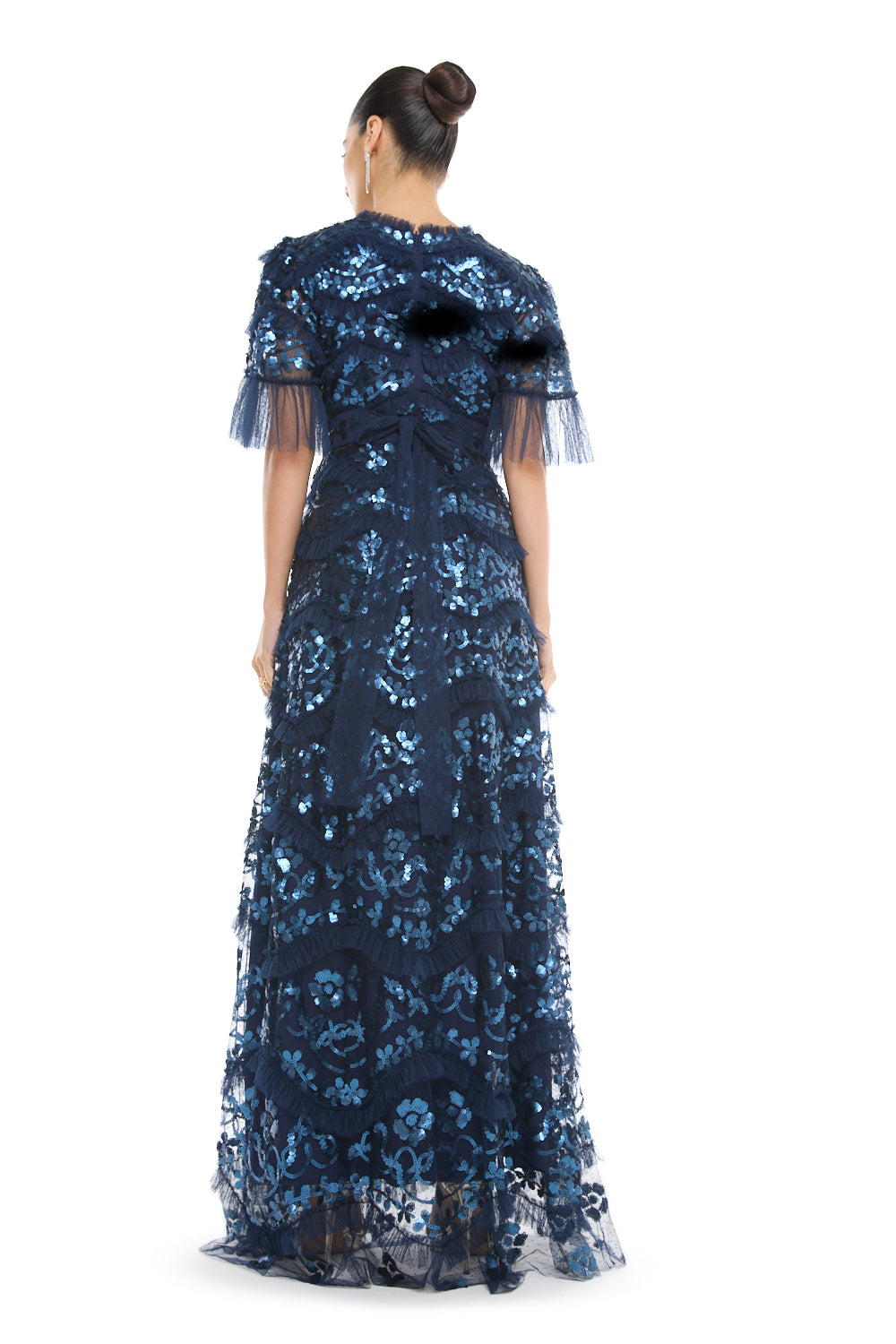 Tiered Embellished Lace Gown