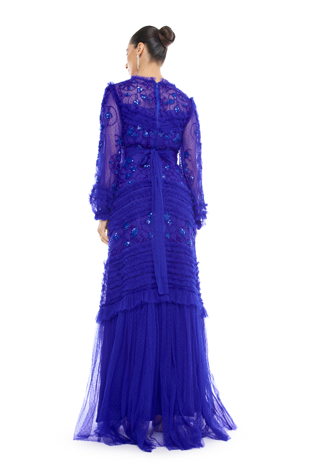 Tiered Embellished Mesh Gown