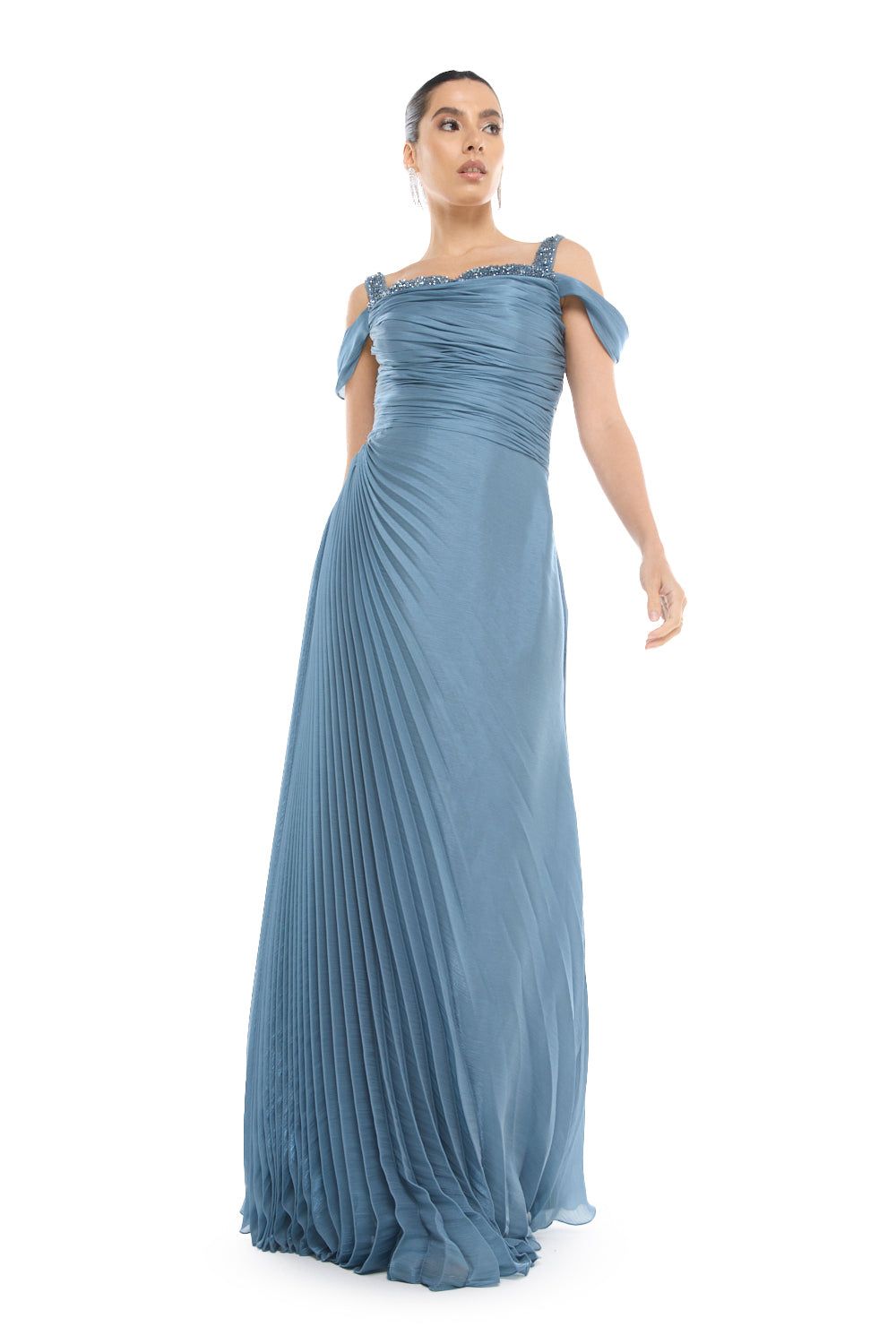 Off-Shoulder Pleated Gown