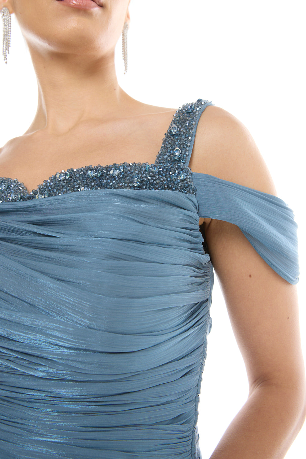Off-Shoulder Pleated Gown