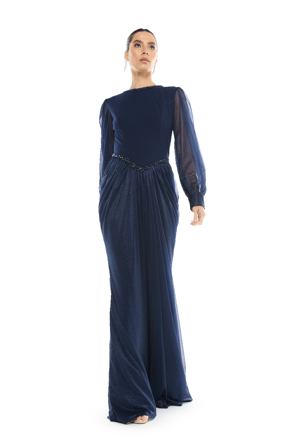 Beaded Waist Draped Gown