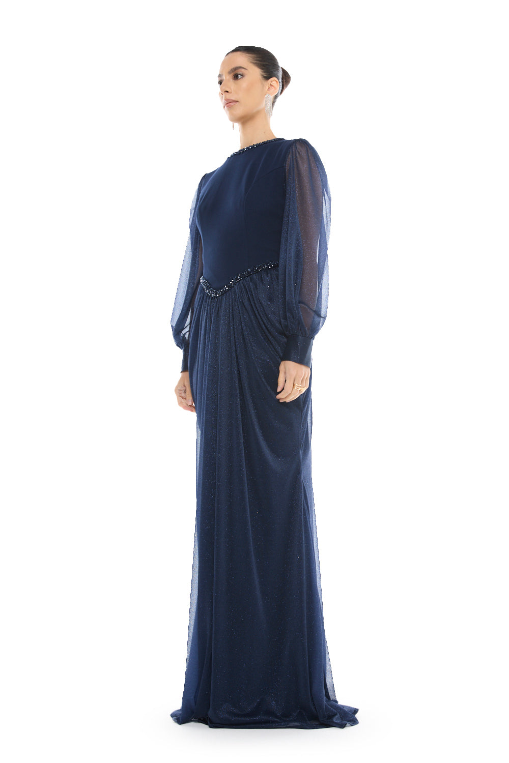 Beaded Waist Draped Gown