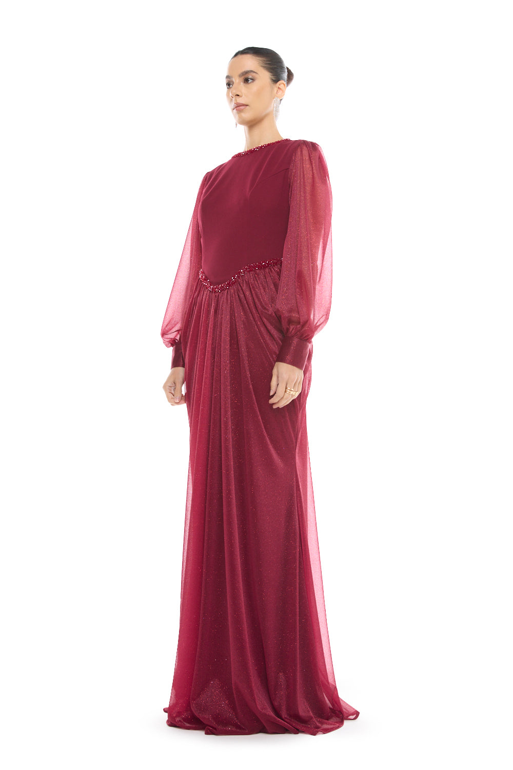 Beaded Waist Draped Gown