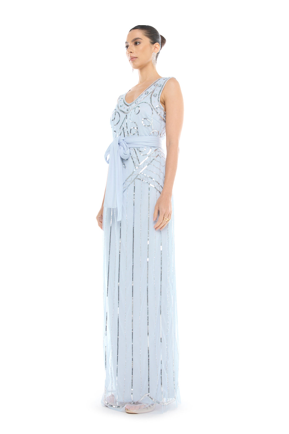 Embellished Belted Column Gown