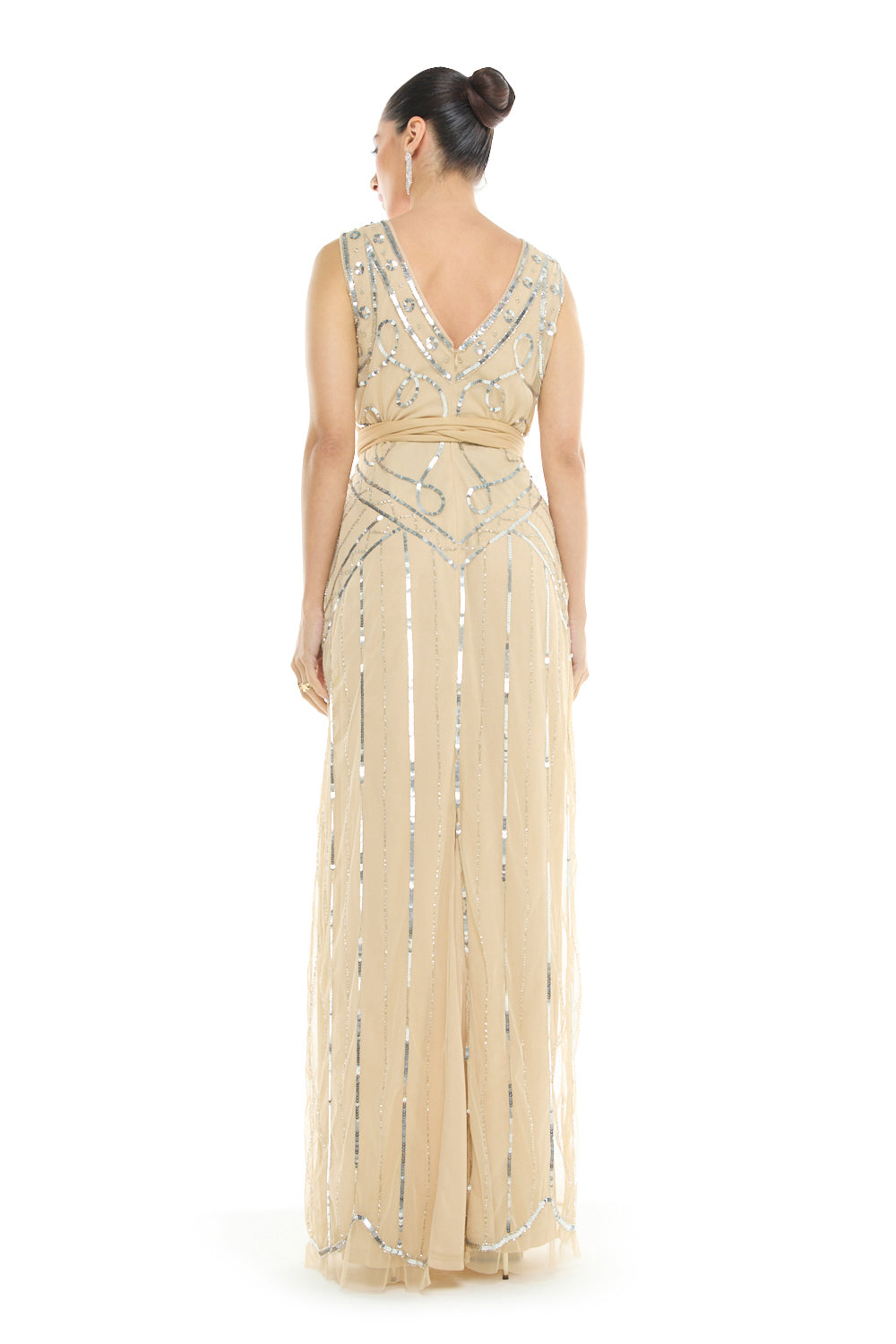 Embellished Belted Column Gown