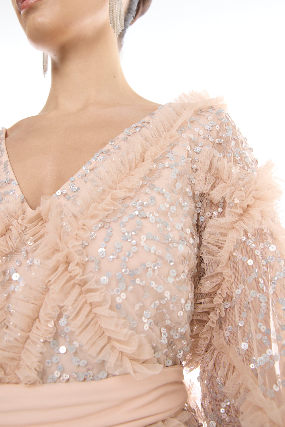Fringed Sequin Mesh Gown