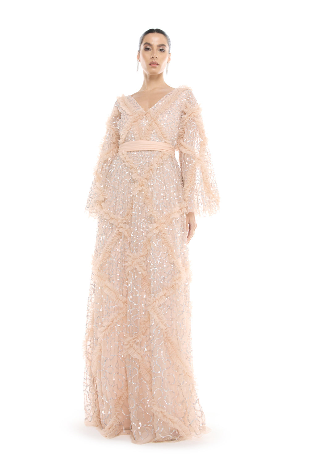 Fringed Sequin Mesh Gown