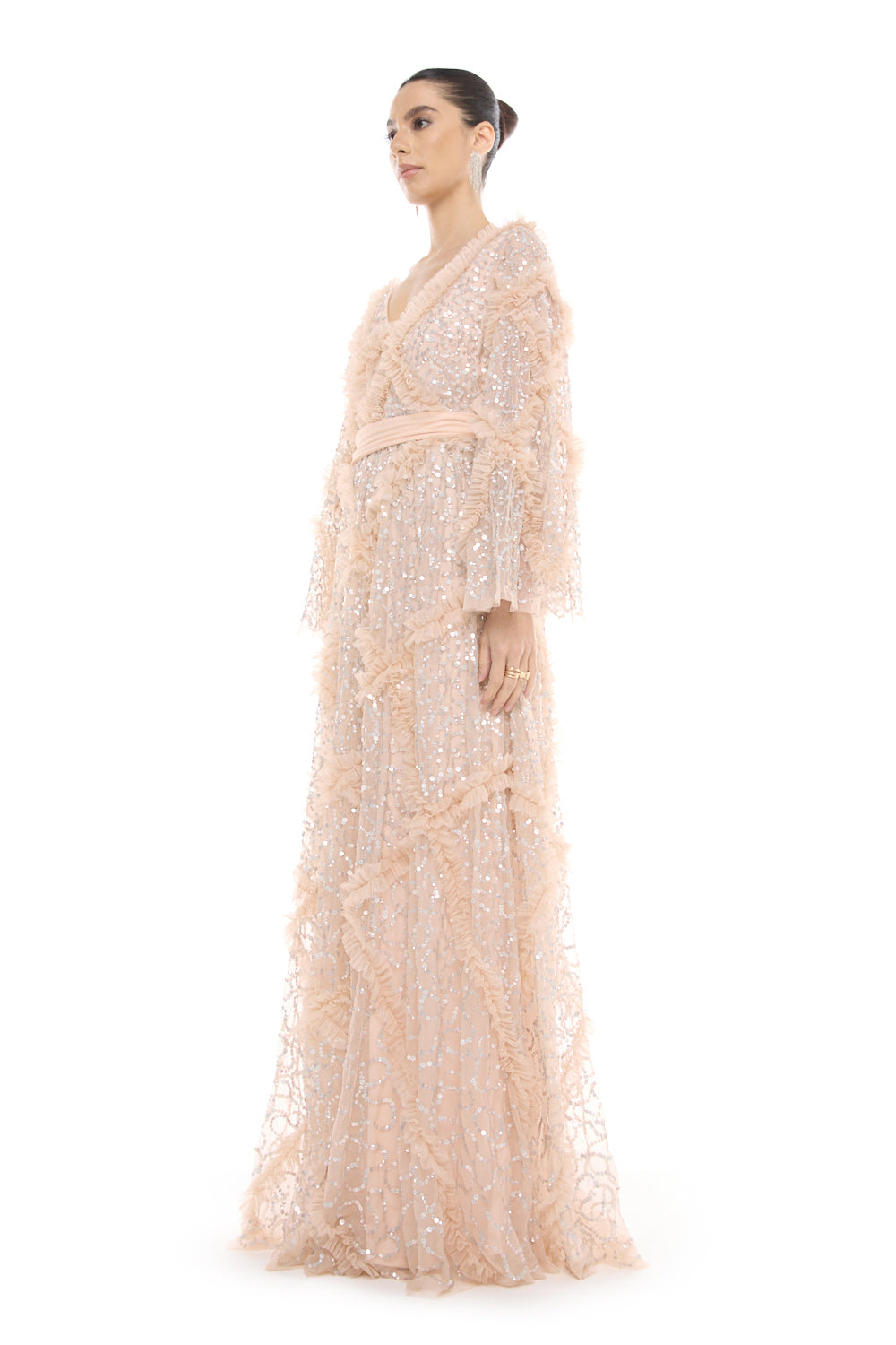 Fringed Sequin Mesh Gown