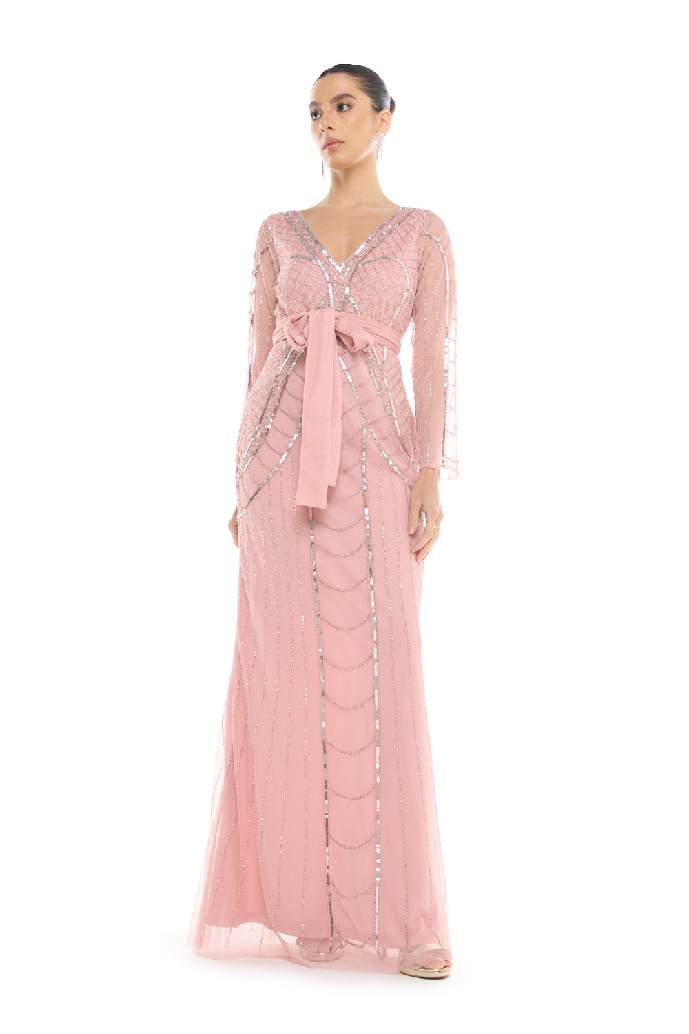 Beaded Tie Waist Gown