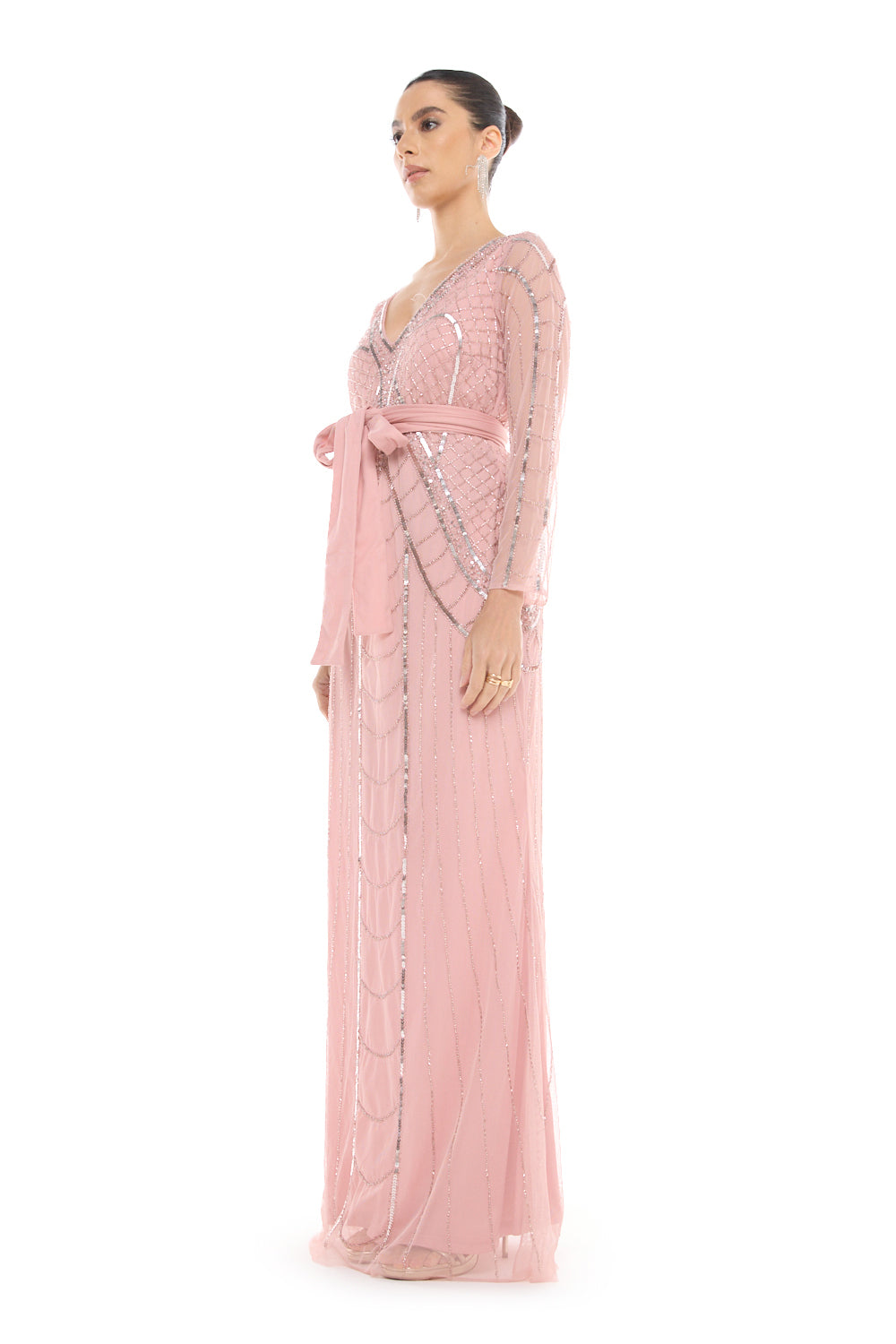 Beaded Tie Waist Gown