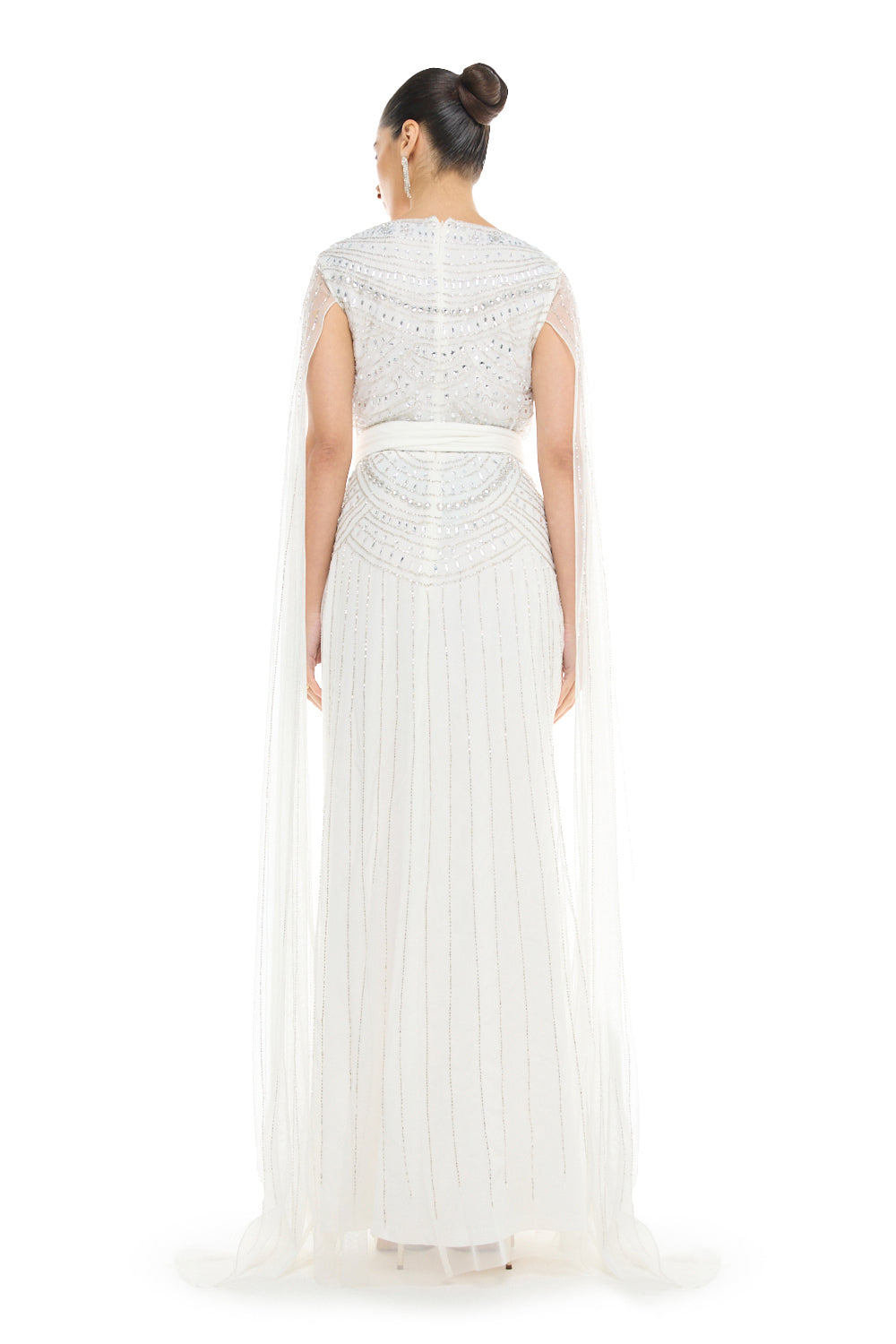 Beaded Cape Sleeve Gown