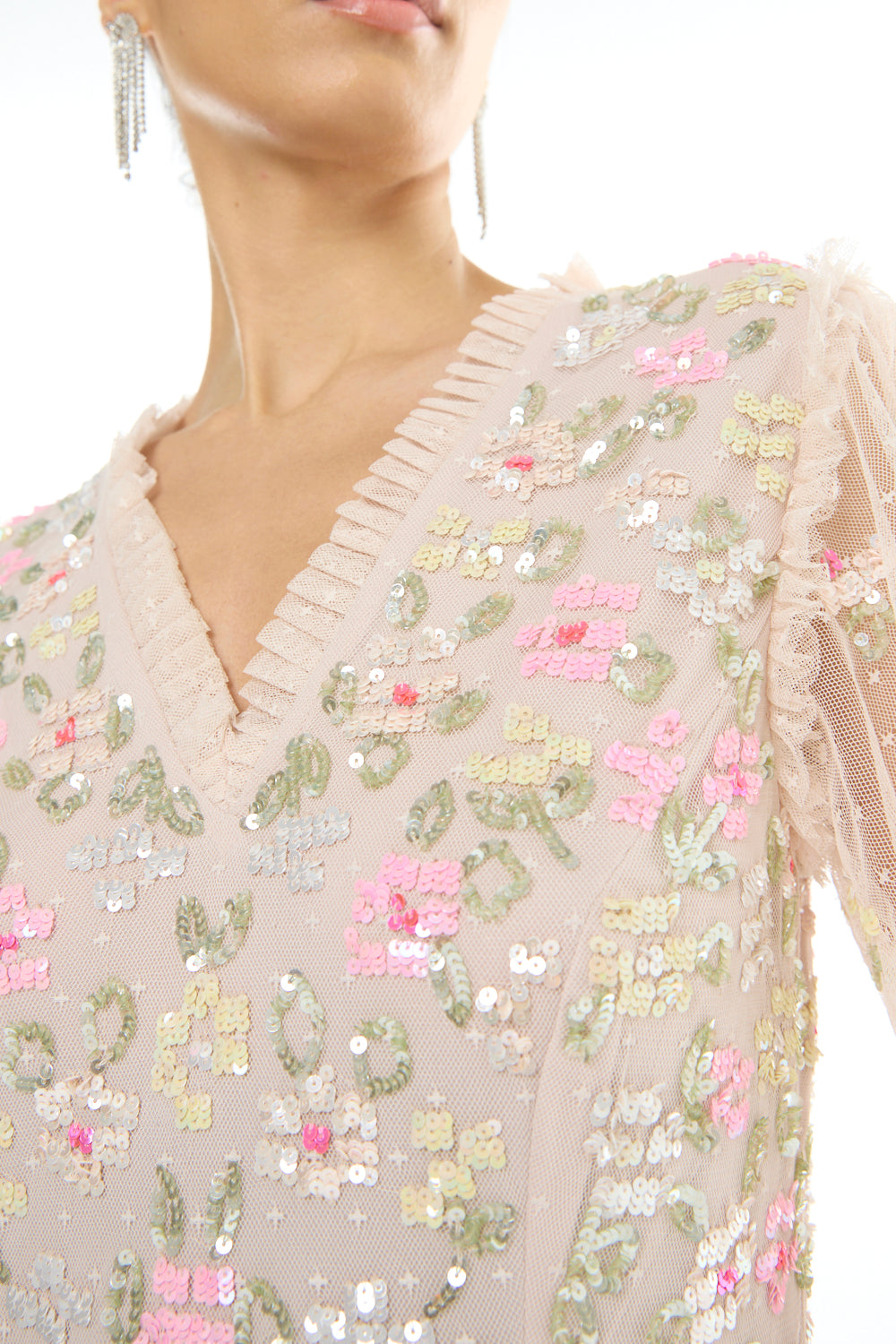 Floral Embellished Tulle Gown