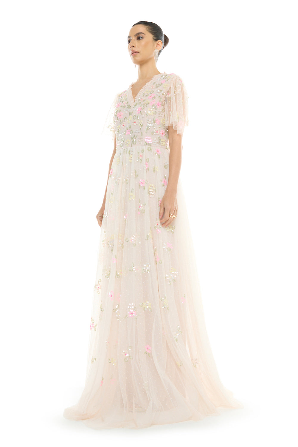 Floral Embellished Tulle Gown