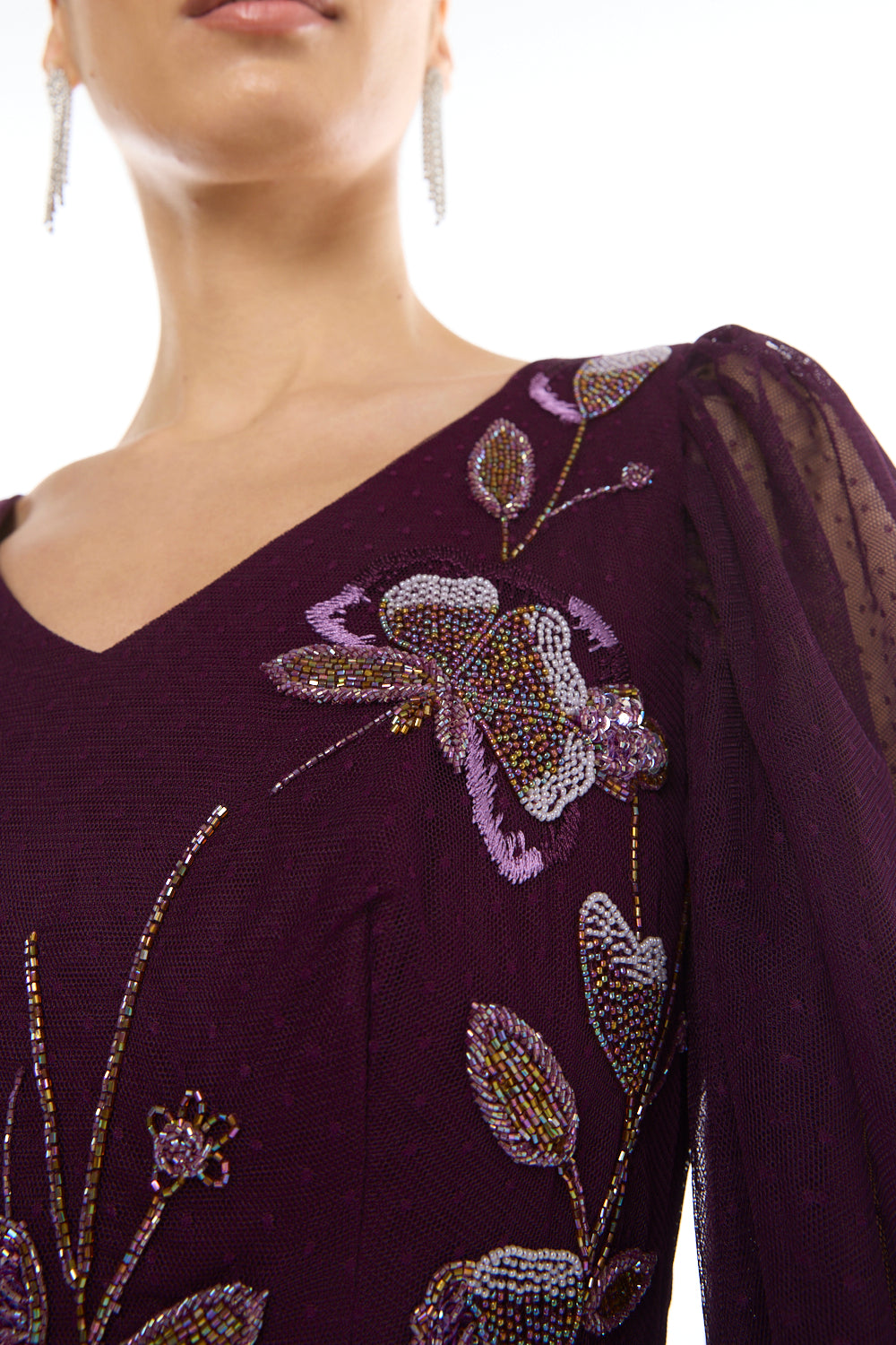 Embroidered Tie Waist Gown