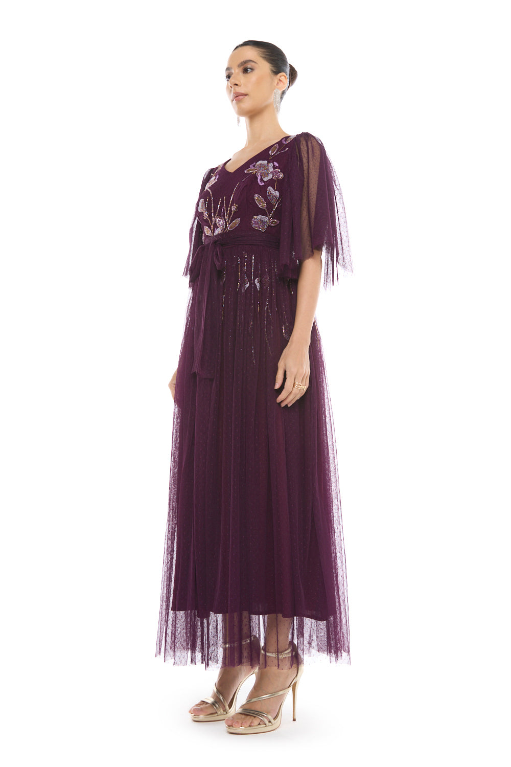 Embroidered Tie Waist Gown