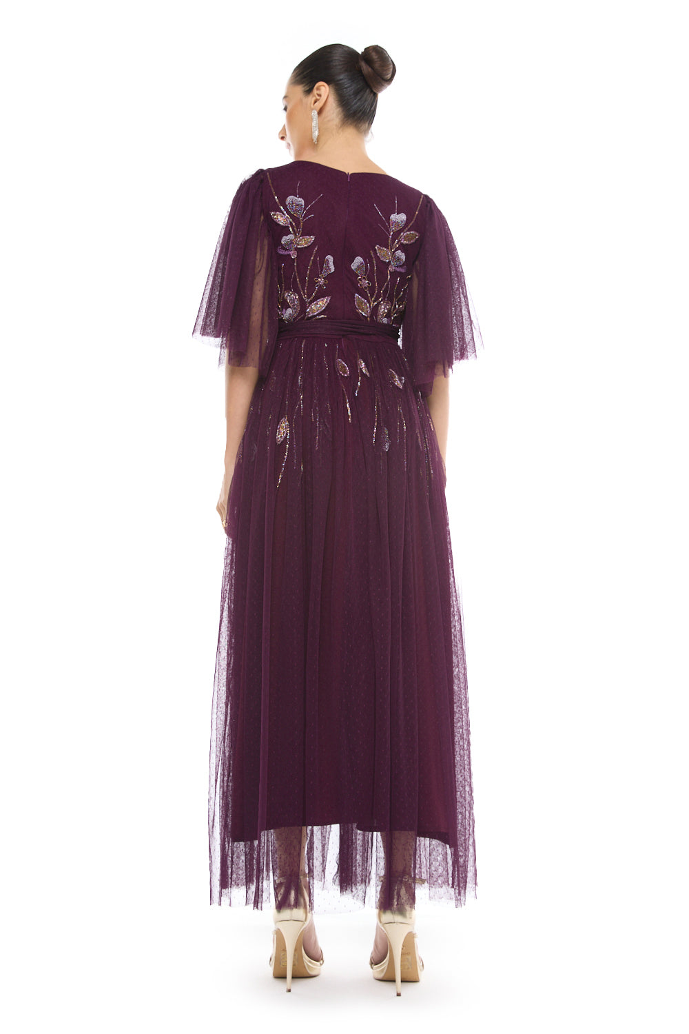 Embroidered Tie Waist Gown