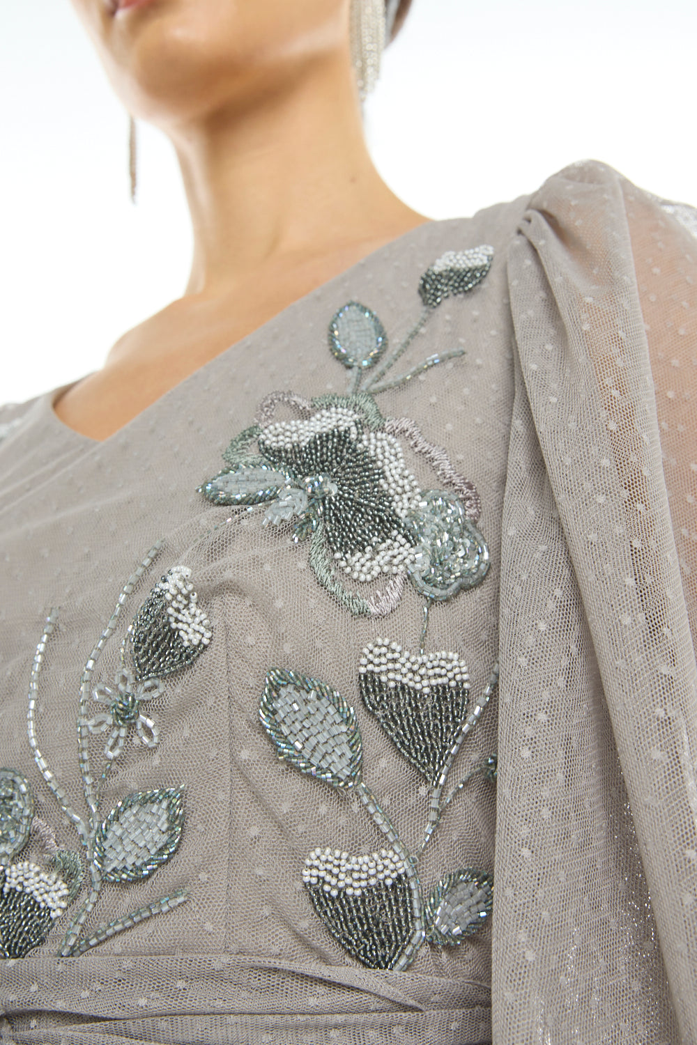 Embroidered Tie Waist Gown