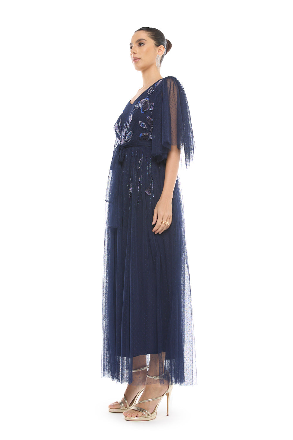 Embroidered Tie Waist Gown