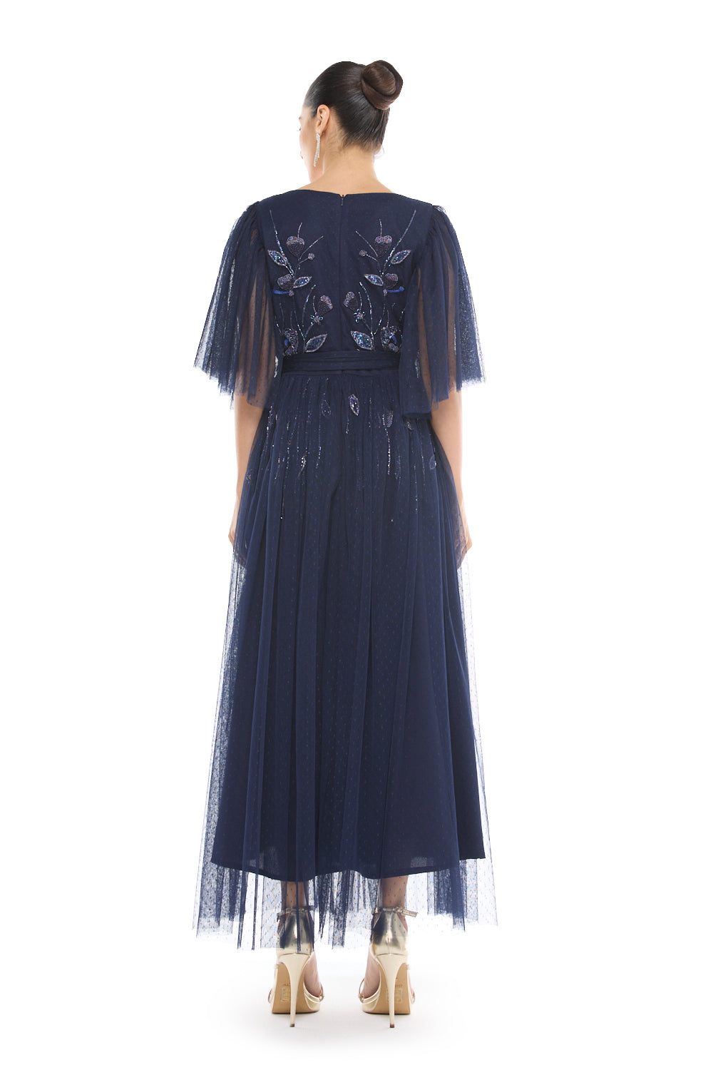 Embroidered Tie Waist Gown
