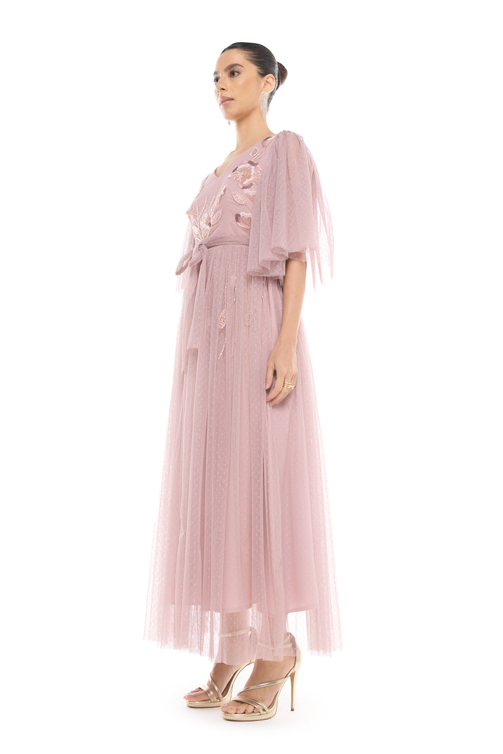 Embroidered Tie Waist Gown