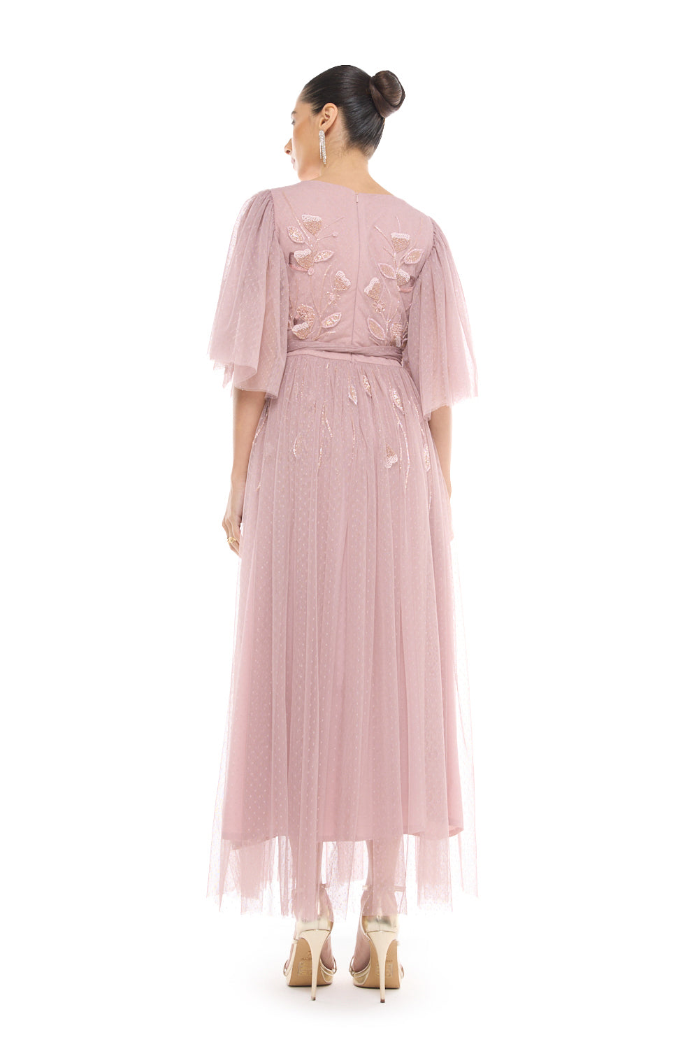 Embroidered Tie Waist Gown